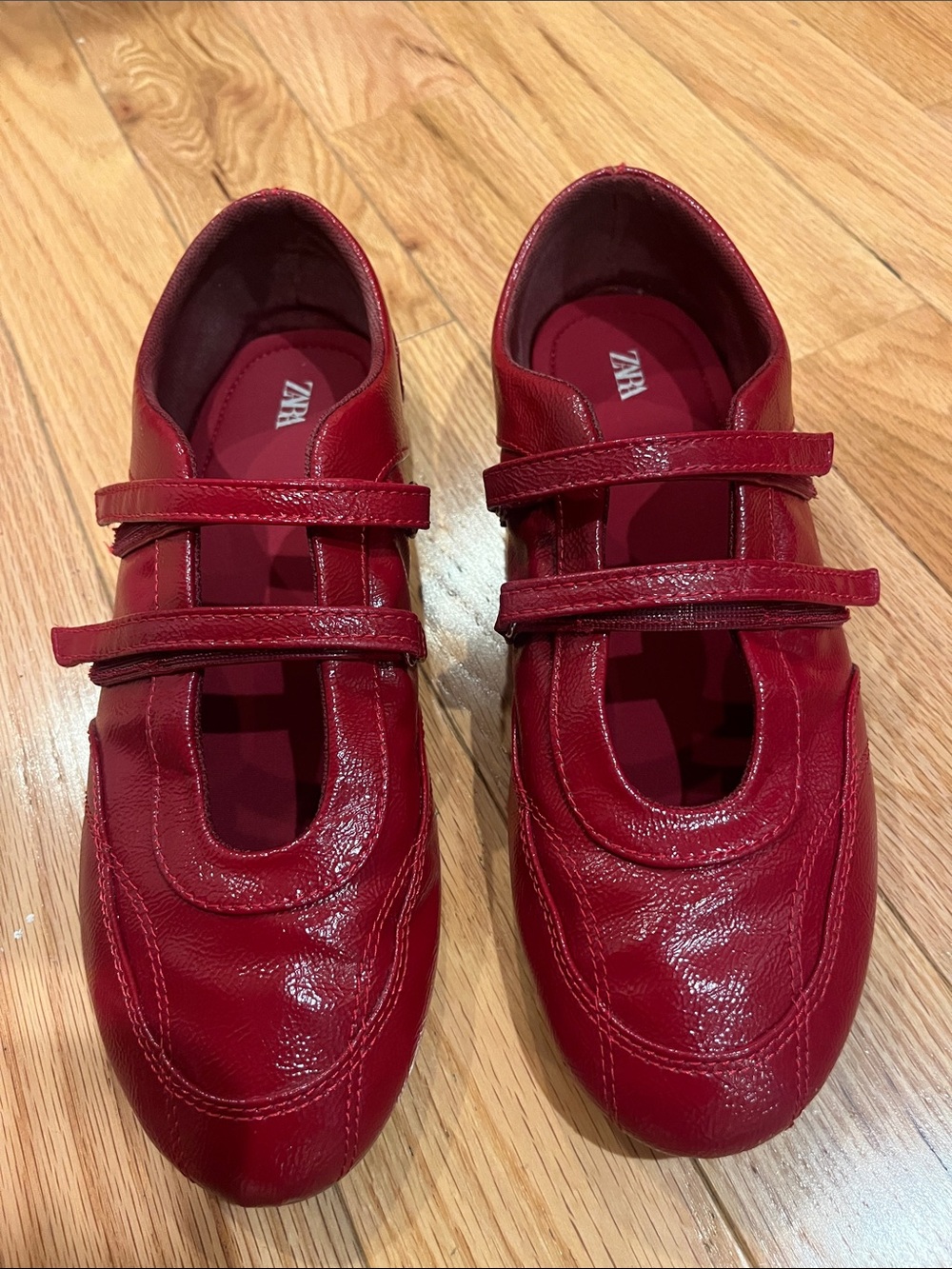 Zara Womenβs Red Double-Strap Mary Jane Shoes